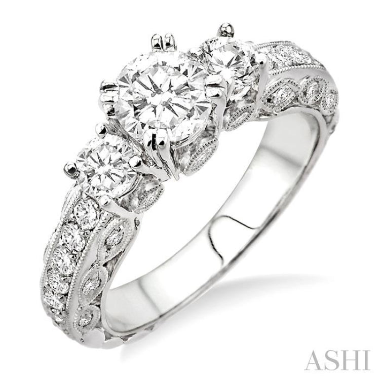 Round Shape Past Present & Future Semi-Mount Diamond Engagement Ring