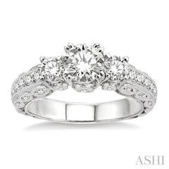 Round Shape Past Present & Future Semi-Mount Diamond Engagement Ring