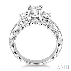 Round Shape Past Present & Future Semi-Mount Diamond Engagement Ring