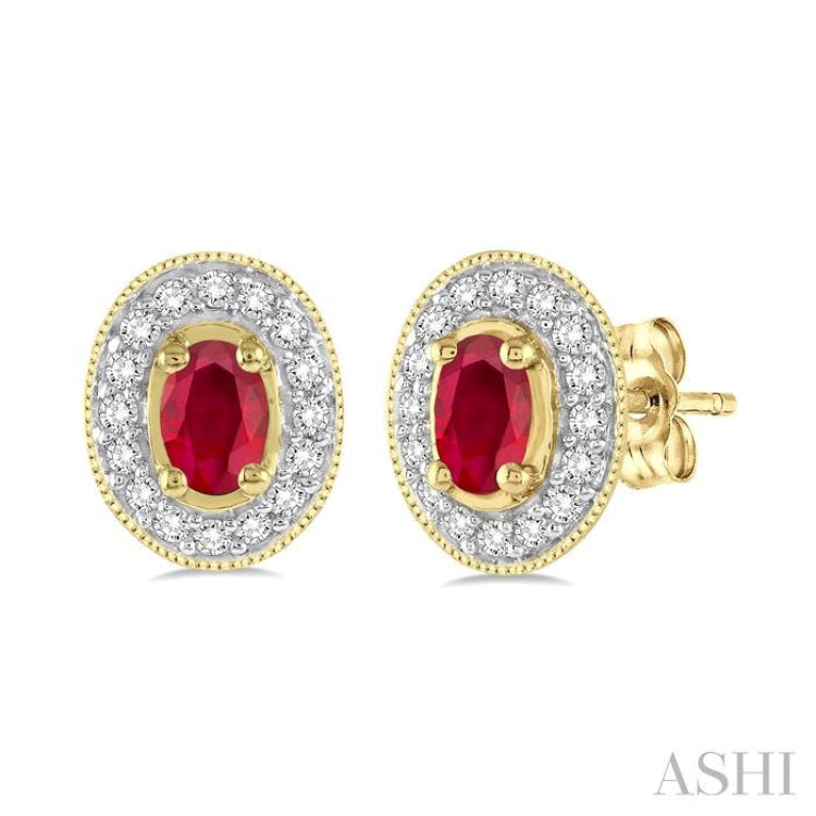 Oval Shape Gemstone & Diamond Earrings