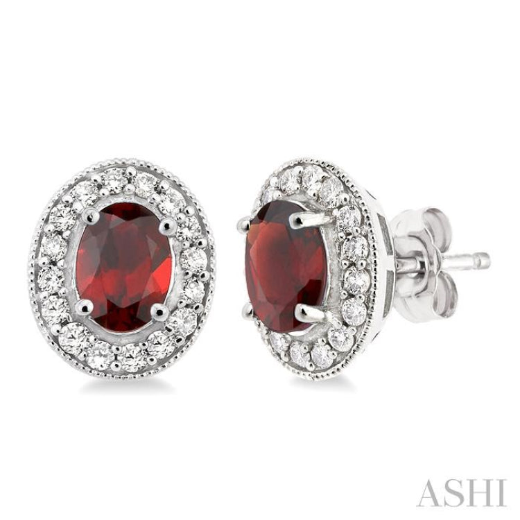 Oval Shape Gemstone & Halo Diamond Earrings