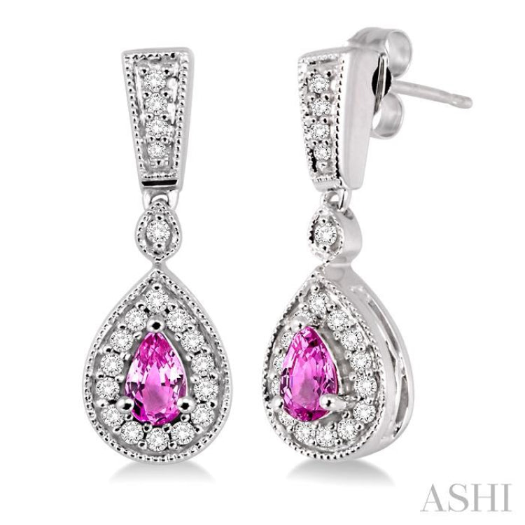 Pear Shape Gemstone & Halo Diamond Earrings