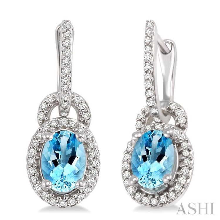 Oval Shape Gemstone & Halo Diamond Earrings