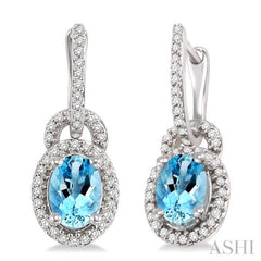 Oval Shape Gemstone & Halo Diamond Earrings