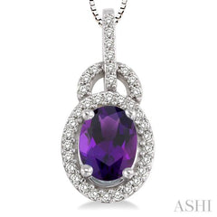 Oval Shape Gemstone & Halo Diamond Pendant