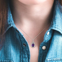 Oval Shape Gemstone & Halo Diamond Pendant