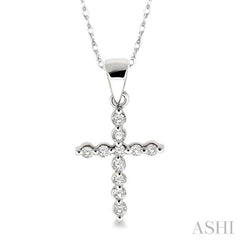 1/10 Ctw Round Cut Diamond Cross Petite Pendant in 14K White Gold with Chain