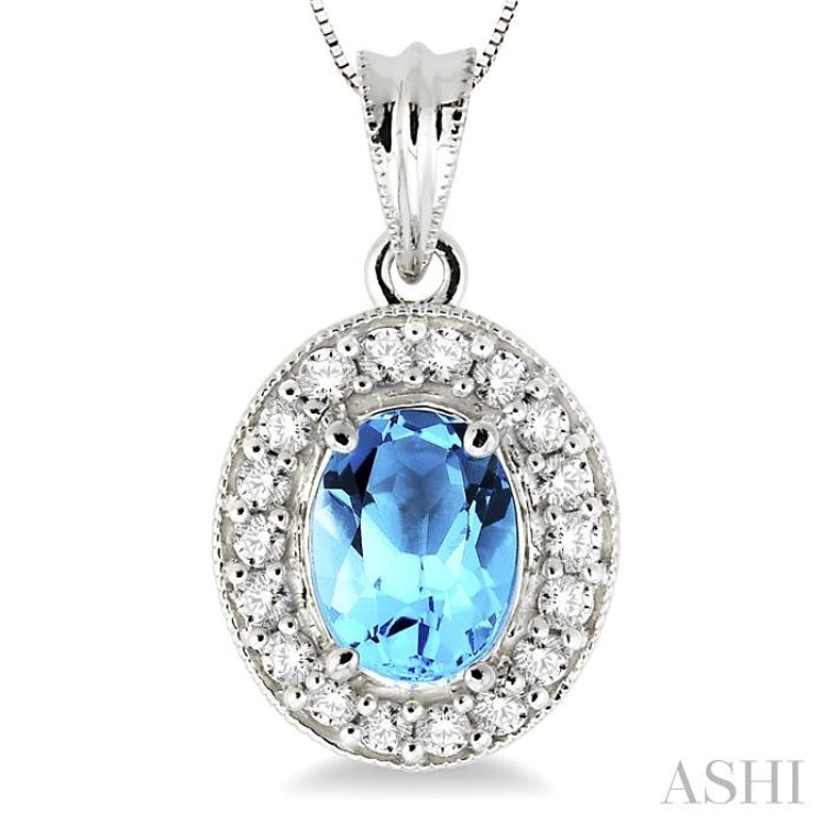 Oval Shape Gemstone & Halo Diamond Pendant