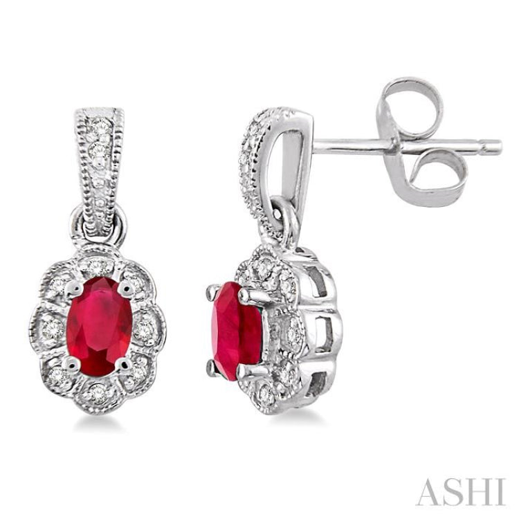 Oval Shape Gemstone & Halo Diamond Earrings