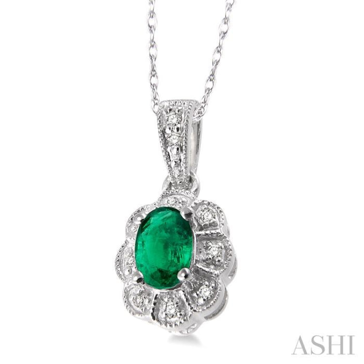 Oval Shape Gemstone & Halo Diamond Pendant