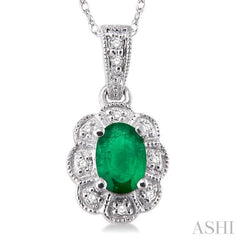 Oval Shape Gemstone & Halo Diamond Pendant