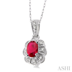 Oval Shape Gemstone & Halo Diamond Pendant