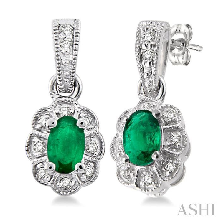 Oval Shape Gemstone & Halo Diamond Earrings