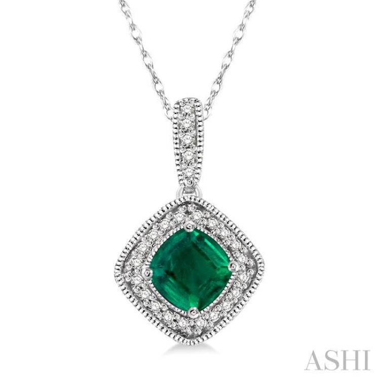 Cushion Shape Gemstone & Halo Diamond Pendant