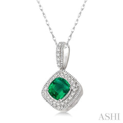 Cushion Shape Gemstone & Halo Diamond Pendant