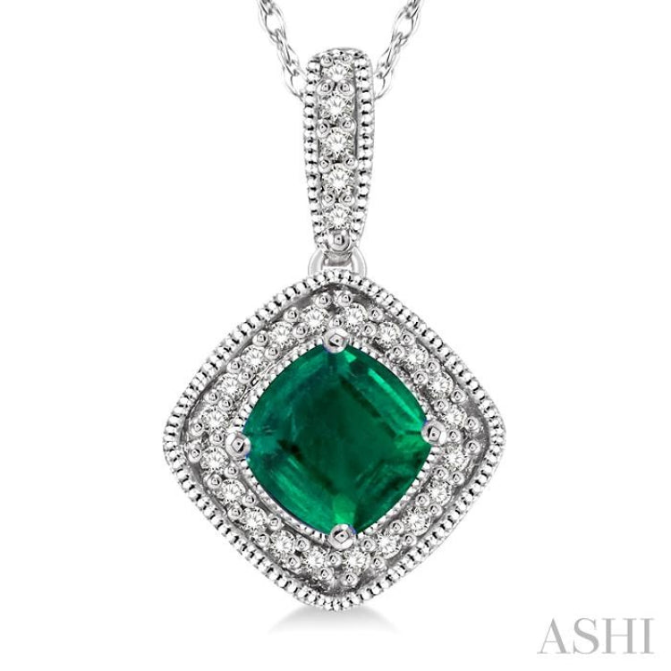 Cushion Shape Gemstone & Halo Diamond Pendant