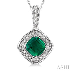 Cushion Shape Gemstone & Halo Diamond Pendant