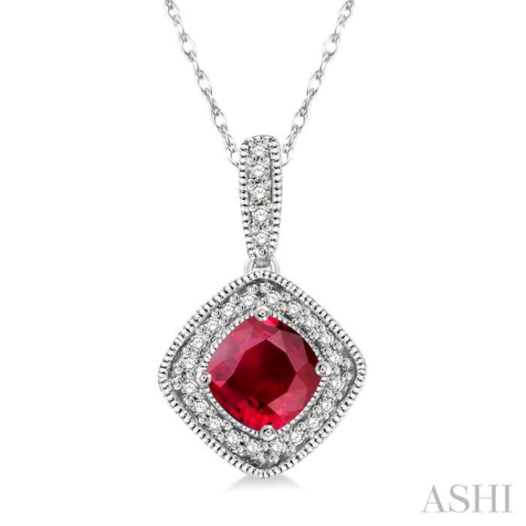 Cushion Shape Gemstone & Halo Diamond Pendant