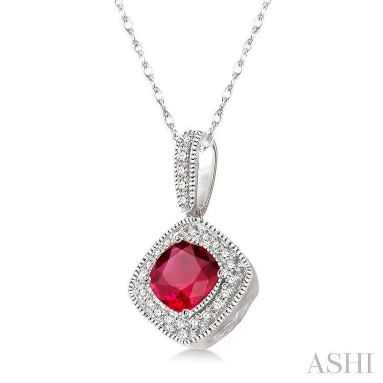 Cushion Shape Gemstone & Halo Diamond Pendant