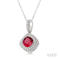 Cushion Shape Gemstone & Halo Diamond Pendant