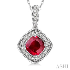 Cushion Shape Gemstone & Halo Diamond Pendant