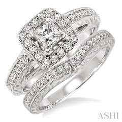 Princess Shape Halo Diamond Wedding Set