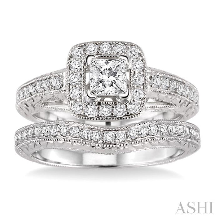 Princess Shape Halo Diamond Wedding Set