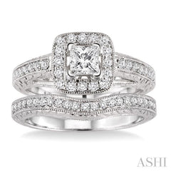 Princess Shape Halo Diamond Wedding Set