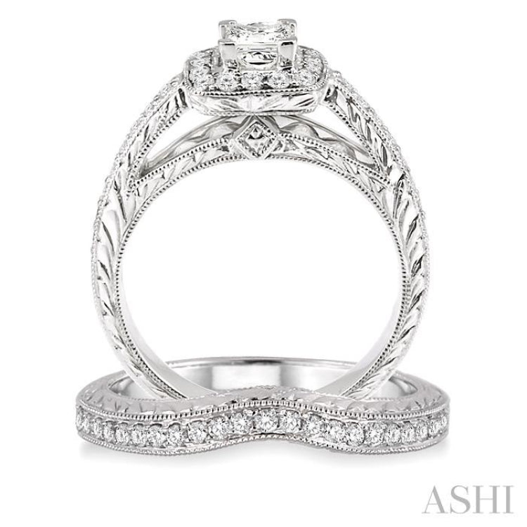 Princess Shape Halo Diamond Wedding Set