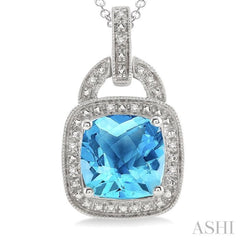 Silver Cushion Shape Gemstone & Diamond Pendant