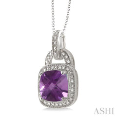 Silver Cushion Shape Gemstone & Diamond Pendant