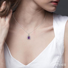 Silver Cushion Shape Gemstone & Diamond Pendant