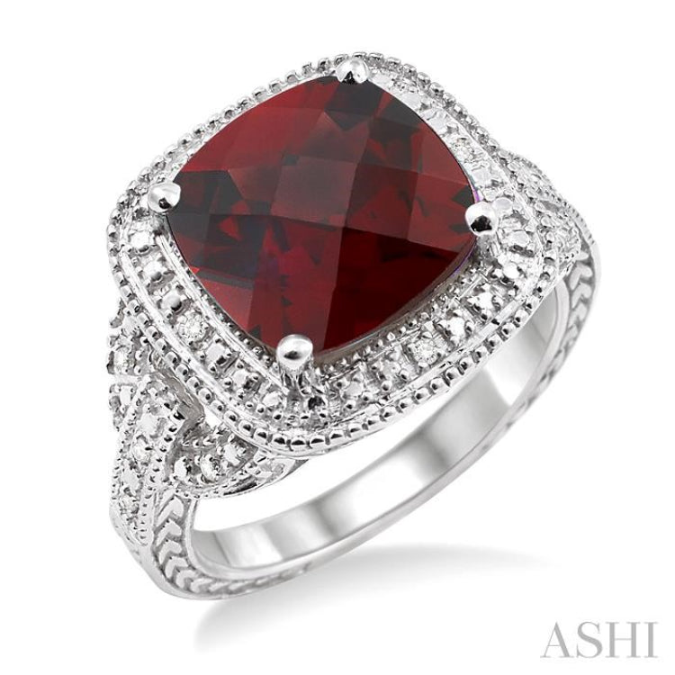 Silver Cushion Shape Gemstone & Diamond Ring