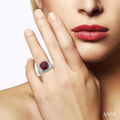 Silver Cushion Shape Gemstone & Diamond Ring