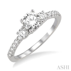 Round Shape Past Present & Future Semi-Mount Diamond Engagement Ring