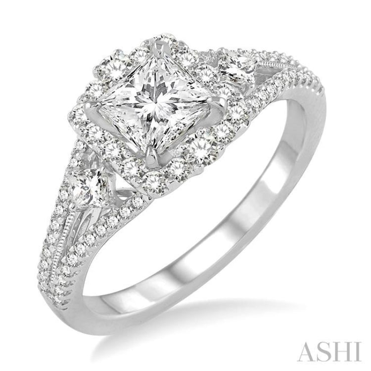 Princess Shape Semi-Mount Halo Diamond Engagement Ring