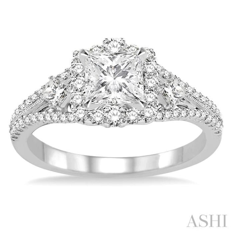 Princess Shape Semi-Mount Halo Diamond Engagement Ring