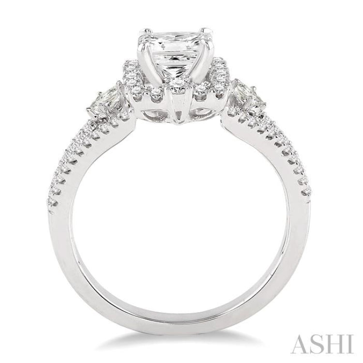 Princess Shape Semi-Mount Halo Diamond Engagement Ring