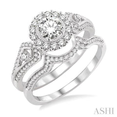 Round Shape Halo Diamond Wedding Set