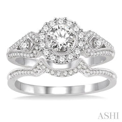 Round Shape Halo Diamond Wedding Set