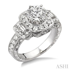 Round Shape Semi-Mount Halo Diamond Engagement Ring