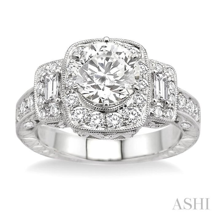 Round Shape Semi-Mount Halo Diamond Engagement Ring