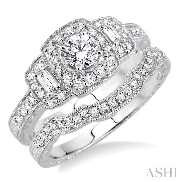 Round Shape Halo Diamond Wedding Set