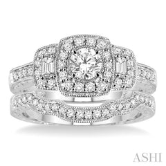 Round Shape Halo Diamond Wedding Set