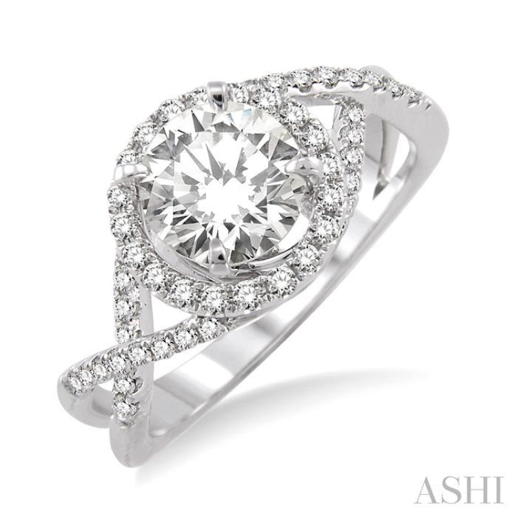 Round Shape Semi-Mount Halo Diamond Engagement Ring