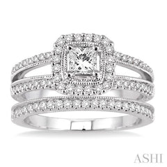 Princess Shape Halo Diamond Wedding Set