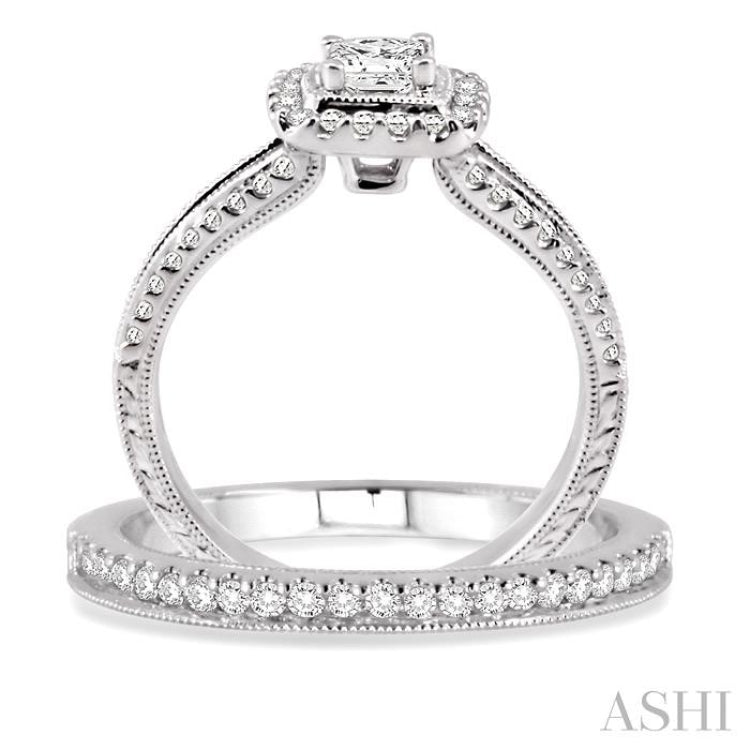 Princess Shape Halo Diamond Wedding Set