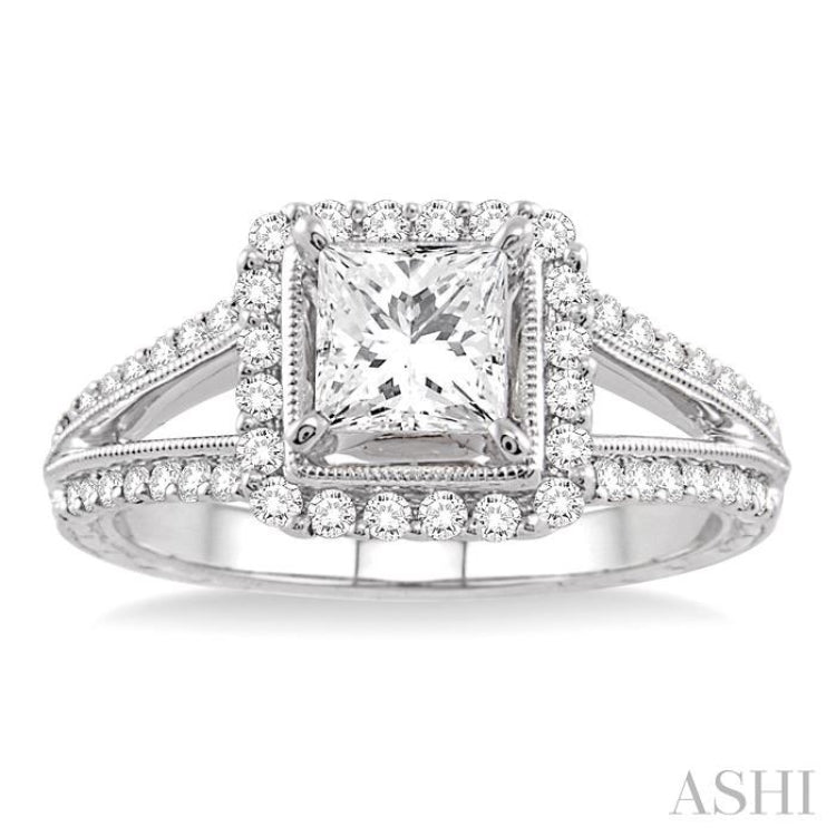 Princess Shape Semi-Mount Halo Diamond Engagement Ring