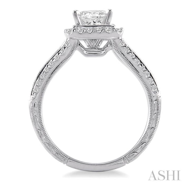 Princess Shape Semi-Mount Halo Diamond Engagement Ring