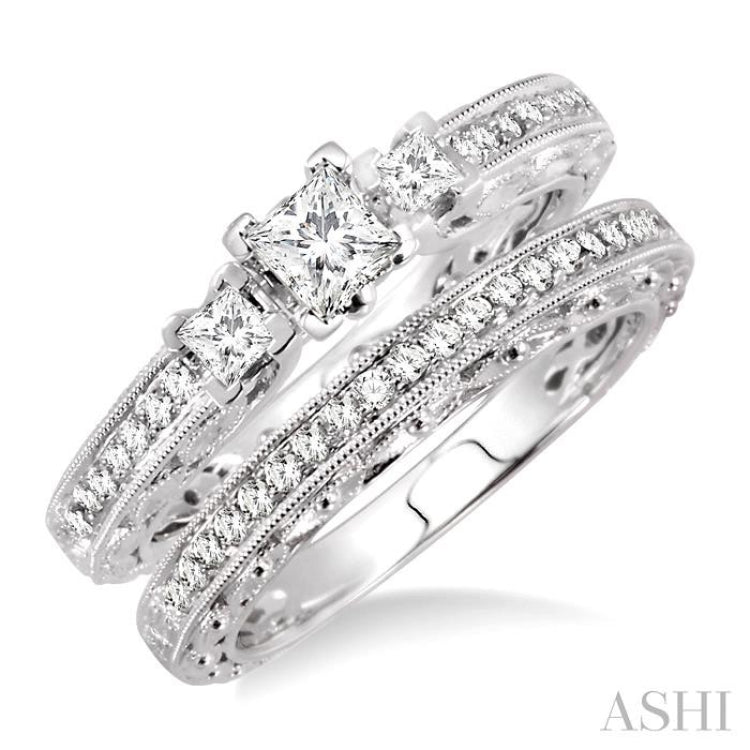 Princess Shape Past Present & Future Diamond Wedding Set